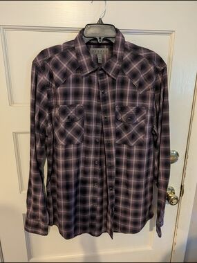 Decree Men's Purple and Black Plaid Snap-Front Shirt